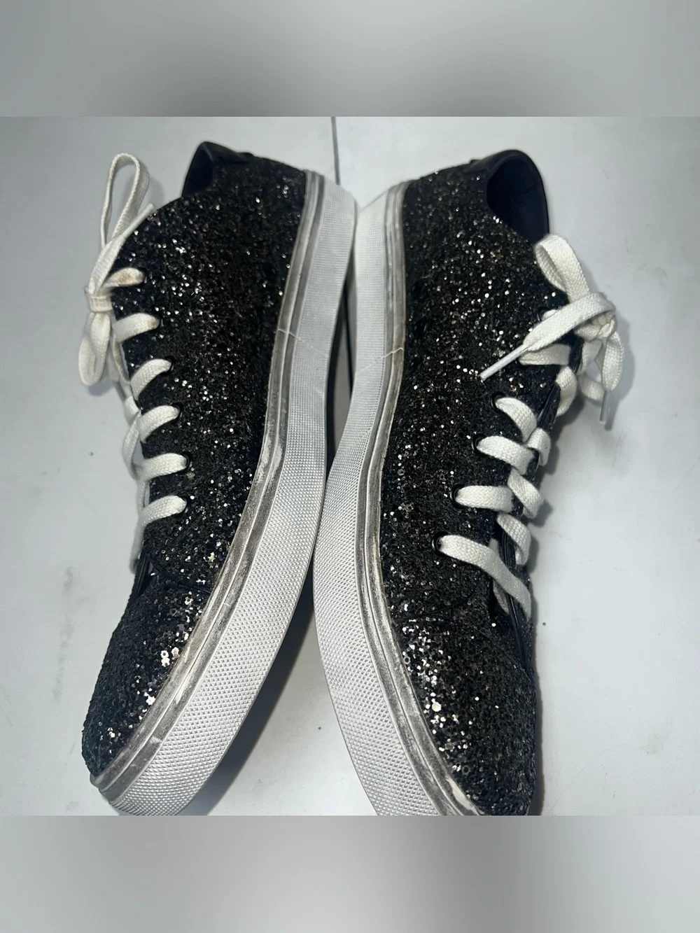 Yves Saint Laurent YSL Bedford Glitter Low Top Sneakers Mens EU 47 Black Gold